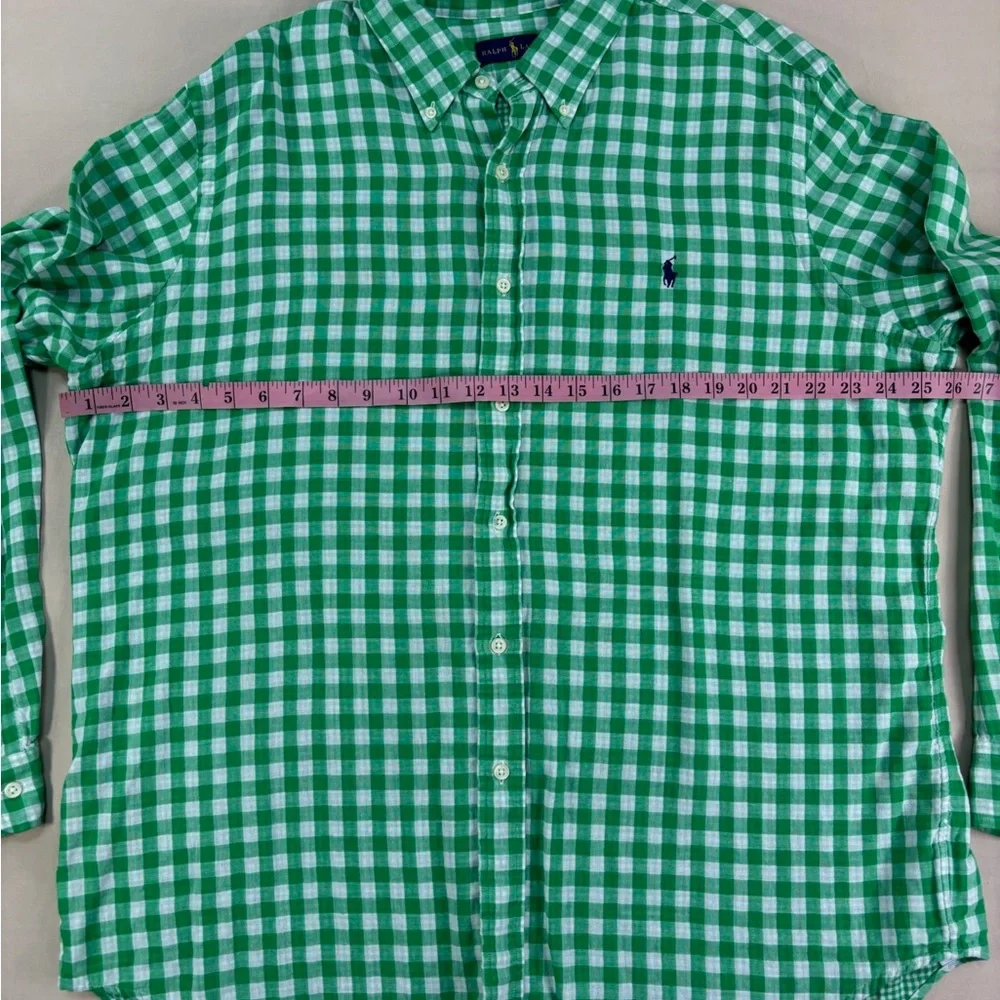 Ralph Lauren Green and White Checkered Lightweight Cotton Men's Shirt Size XXL - Picture 3 of 7